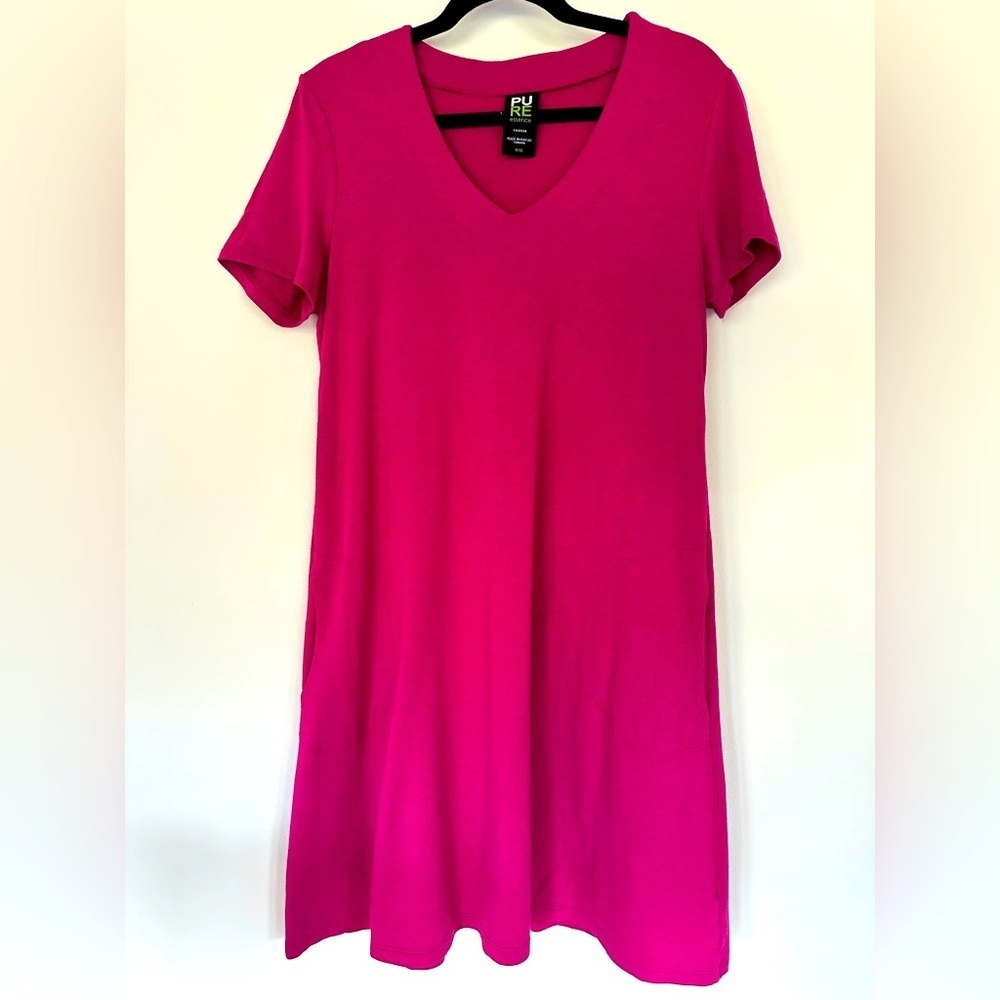 Pure Essence Hot Pink Bamboo Cotton Blend Shirt Dress with Pockets Size M